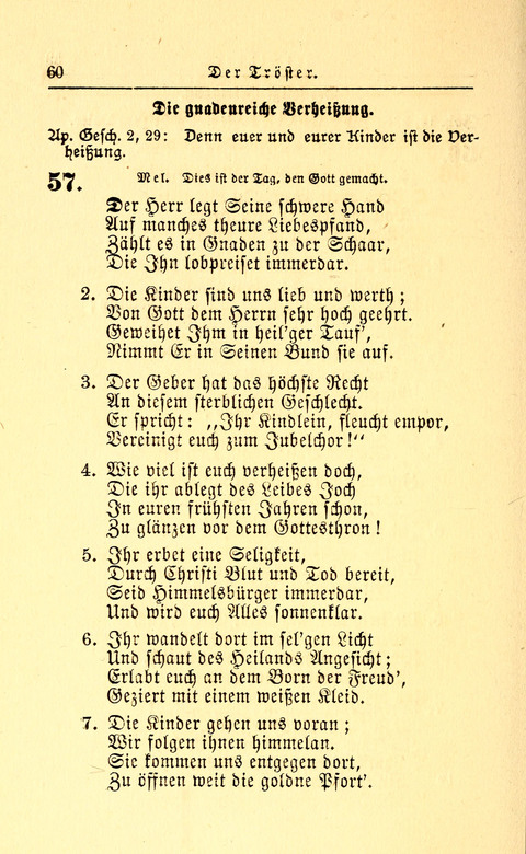 Der Tröster: oder Trost und Mahnung in Liedern und Betrachtungen bei der Trennung von den Unsrigen zum Gebracuh bei Leichenbegängnissen sowie auch im Familienkreise. page 60