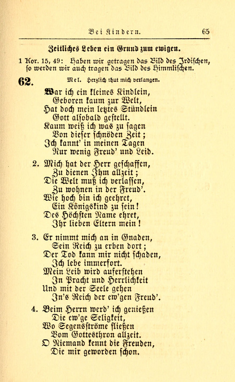 Der Tröster: oder Trost und Mahnung in Liedern und Betrachtungen bei der Trennung von den Unsrigen zum Gebracuh bei Leichenbegängnissen sowie auch im Familienkreise. page 65