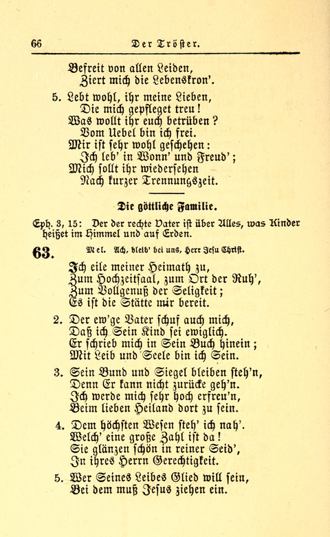 Der Tröster: oder Trost und Mahnung in Liedern und Betrachtungen bei der Trennung von den Unsrigen zum Gebracuh bei Leichenbegängnissen sowie auch im Familienkreise. page 66