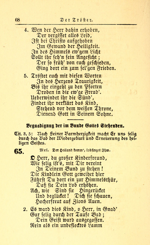 Der Tröster: oder Trost und Mahnung in Liedern und Betrachtungen bei der Trennung von den Unsrigen zum Gebracuh bei Leichenbegängnissen sowie auch im Familienkreise. page 68