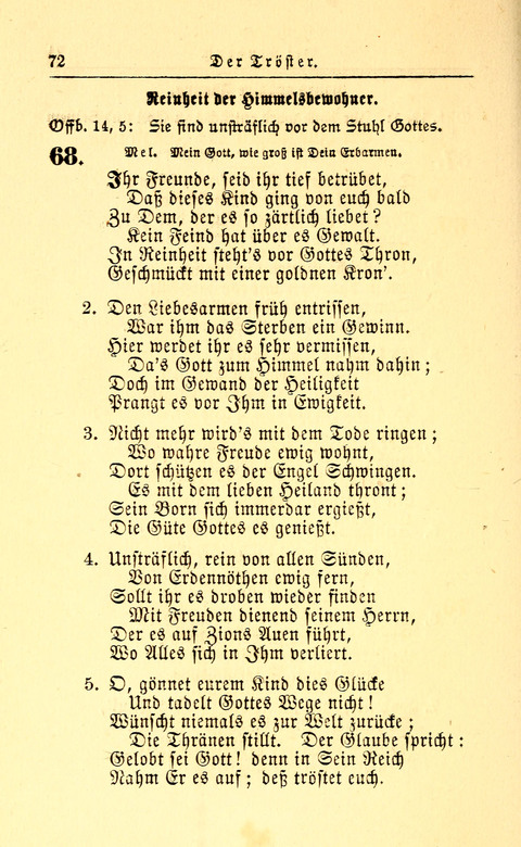 Der Tröster: oder Trost und Mahnung in Liedern und Betrachtungen bei der Trennung von den Unsrigen zum Gebracuh bei Leichenbegängnissen sowie auch im Familienkreise. page 72