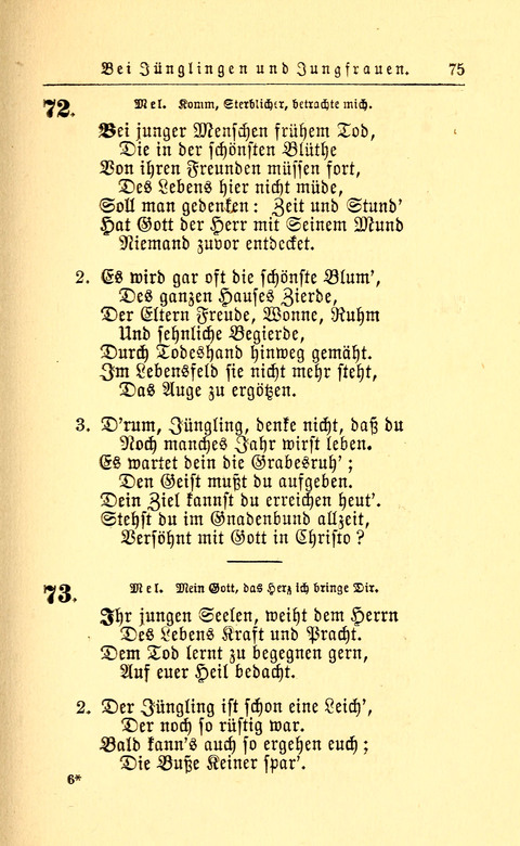 Der Tröster: oder Trost und Mahnung in Liedern und Betrachtungen bei der Trennung von den Unsrigen zum Gebracuh bei Leichenbegängnissen sowie auch im Familienkreise. page 75