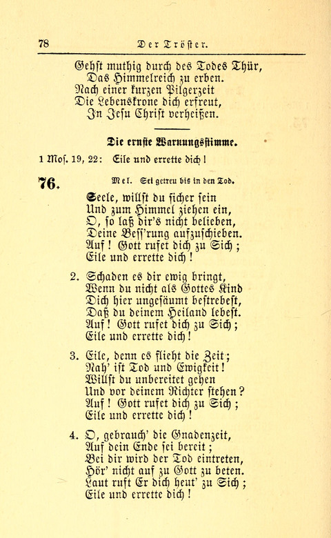 Der Tröster: oder Trost und Mahnung in Liedern und Betrachtungen bei der Trennung von den Unsrigen zum Gebracuh bei Leichenbegängnissen sowie auch im Familienkreise. page 78