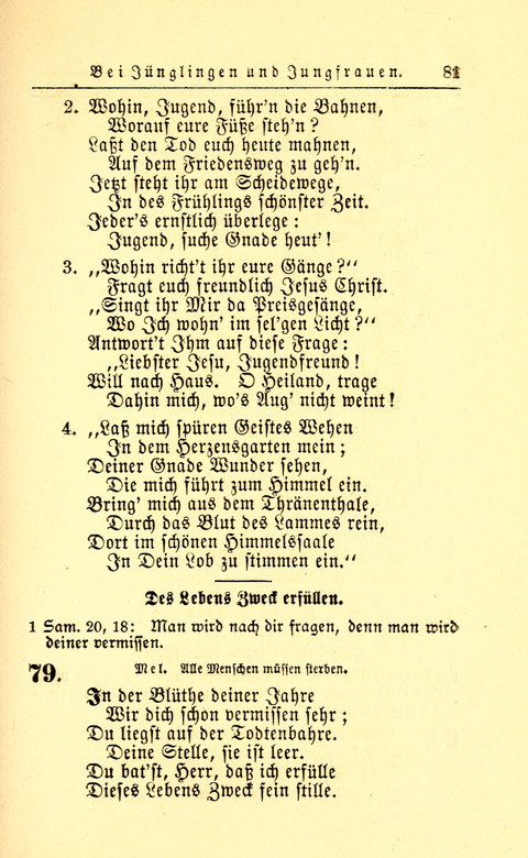 Der Tröster: oder Trost und Mahnung in Liedern und Betrachtungen bei der Trennung von den Unsrigen zum Gebracuh bei Leichenbegängnissen sowie auch im Familienkreise. page 81