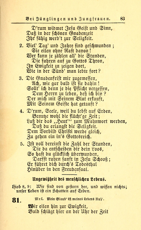 Der Tröster: oder Trost und Mahnung in Liedern und Betrachtungen bei der Trennung von den Unsrigen zum Gebracuh bei Leichenbegängnissen sowie auch im Familienkreise. page 83