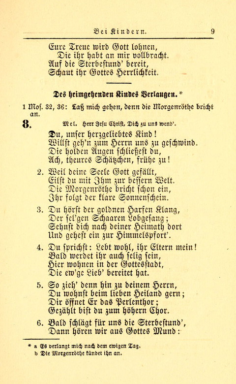 Der Tröster: oder Trost und Mahnung in Liedern und Betrachtungen bei der Trennung von den Unsrigen zum Gebracuh bei Leichenbegängnissen sowie auch im Familienkreise. page 9