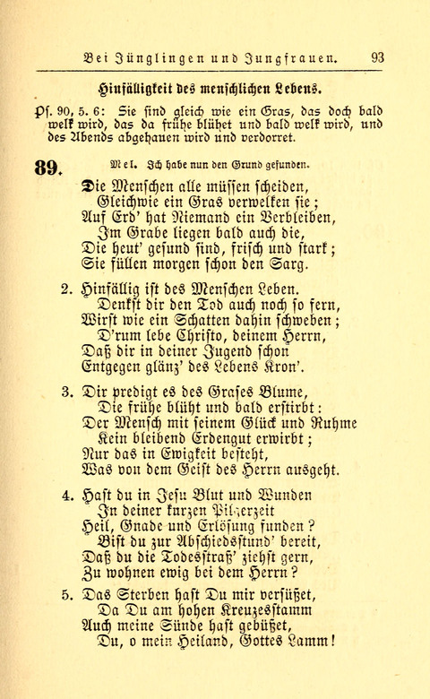 Der Tröster: oder Trost und Mahnung in Liedern und Betrachtungen bei der Trennung von den Unsrigen zum Gebracuh bei Leichenbegängnissen sowie auch im Familienkreise. page 95