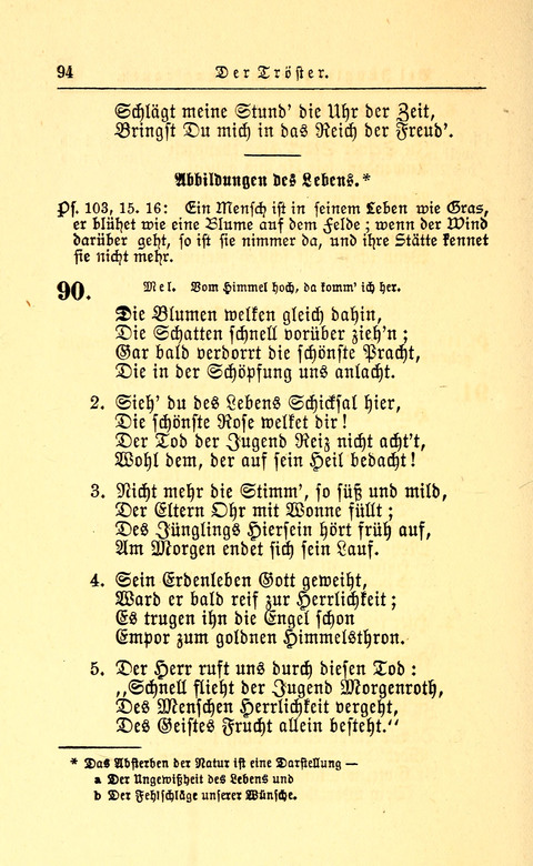 Der Tröster: oder Trost und Mahnung in Liedern und Betrachtungen bei der Trennung von den Unsrigen zum Gebracuh bei Leichenbegängnissen sowie auch im Familienkreise. page 96