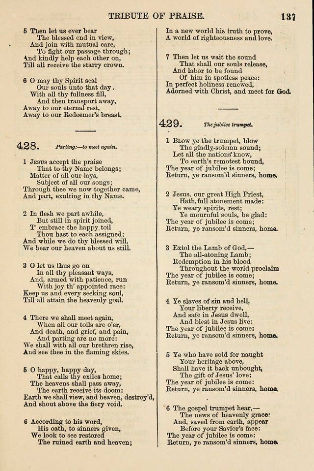 The Tribute of Praise: a collection of hymns and tunes for public and social worship, and for the use in the family circle and Sabbath school page 137