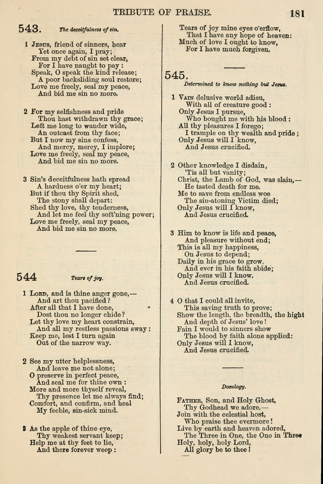 The Tribute of Praise: a collection of hymns and tunes for public and social worship, and for the use in the family circle and Sabbath school page 181