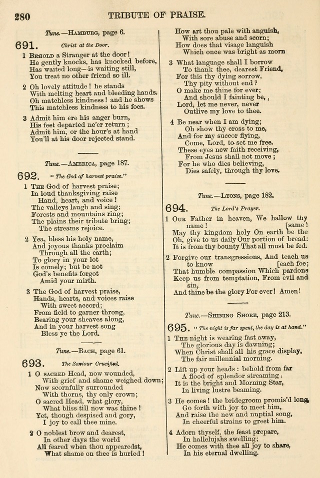 The Tribute of Praise: a collection of hymns and tunes for public and social worship, and for the use in the family circle and Sabbath school page 280