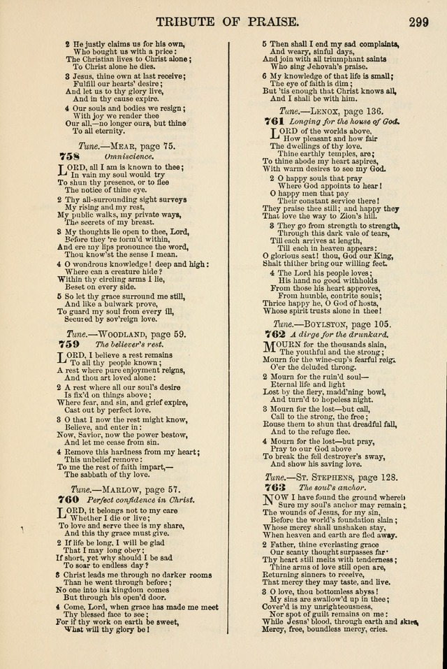 The Tribute of Praise: a collection of hymns and tunes for public and social worship, and for the use in the family circle and Sabbath school page 299