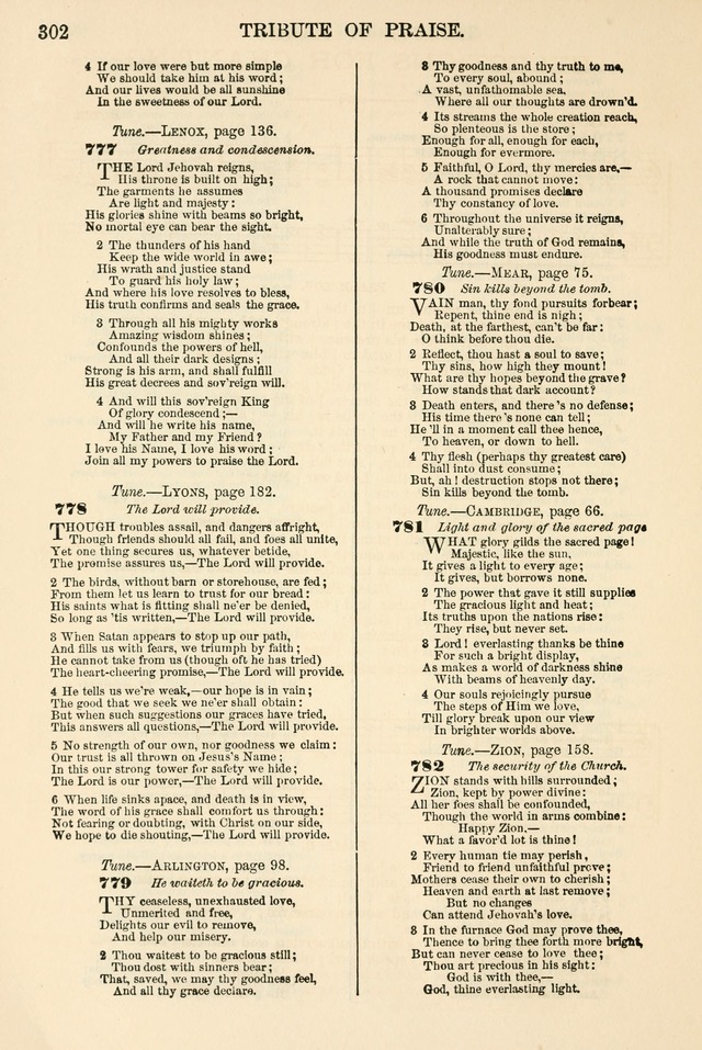 The Tribute of Praise: a collection of hymns and tunes for public and social worship, and for the use in the family circle and Sabbath school page 302