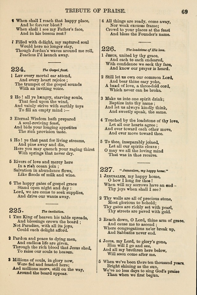 The Tribute of Praise: a collection of hymns and tunes for public and social worship, and for the use in the family circle and Sabbath school page 69