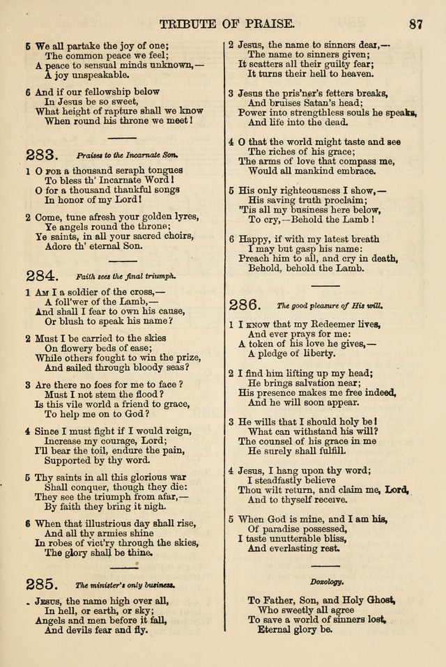 The Tribute of Praise: a collection of hymns and tunes for public and social worship, and for the use in the family circle and Sabbath school page 87