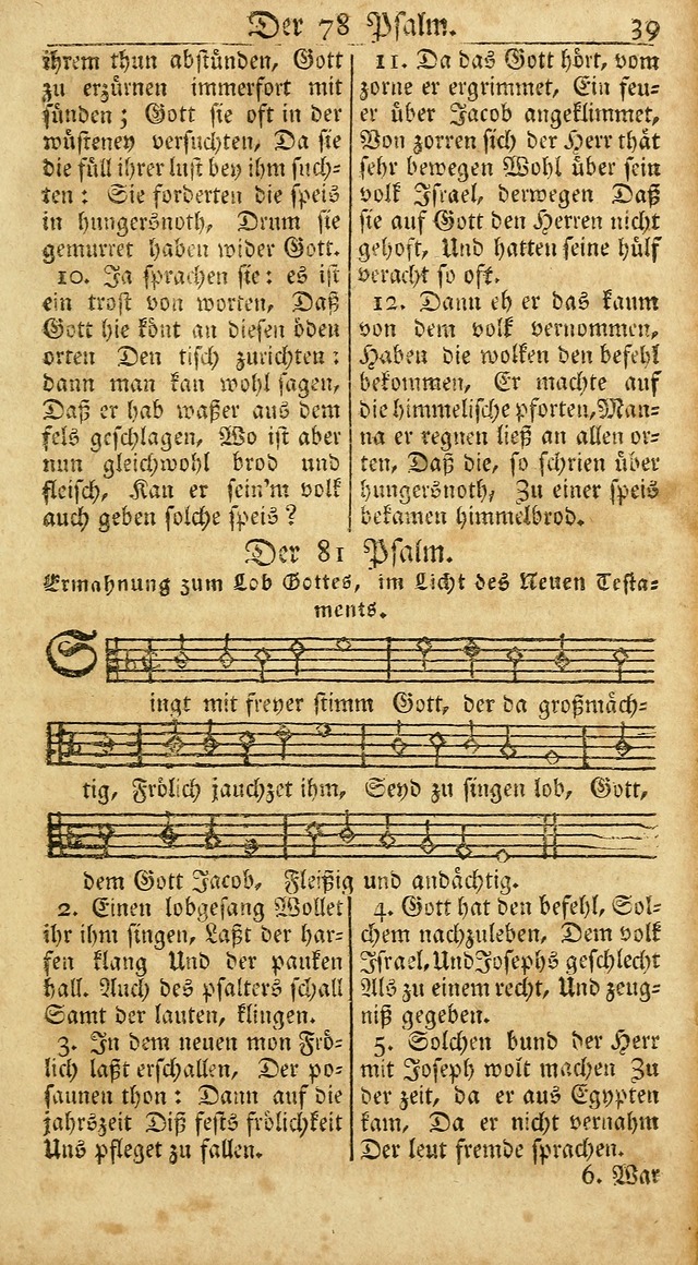 Ein Unpartheyisches Gesang-Buch: enthaltend geistreiche Lieder und Psalmen, zum allgemeinen Gebrauch des wahren Gottesdienstes auf begehren der Brüderschaft der Menoniten Gemeinen...(2nd verb. aufl.) page 37