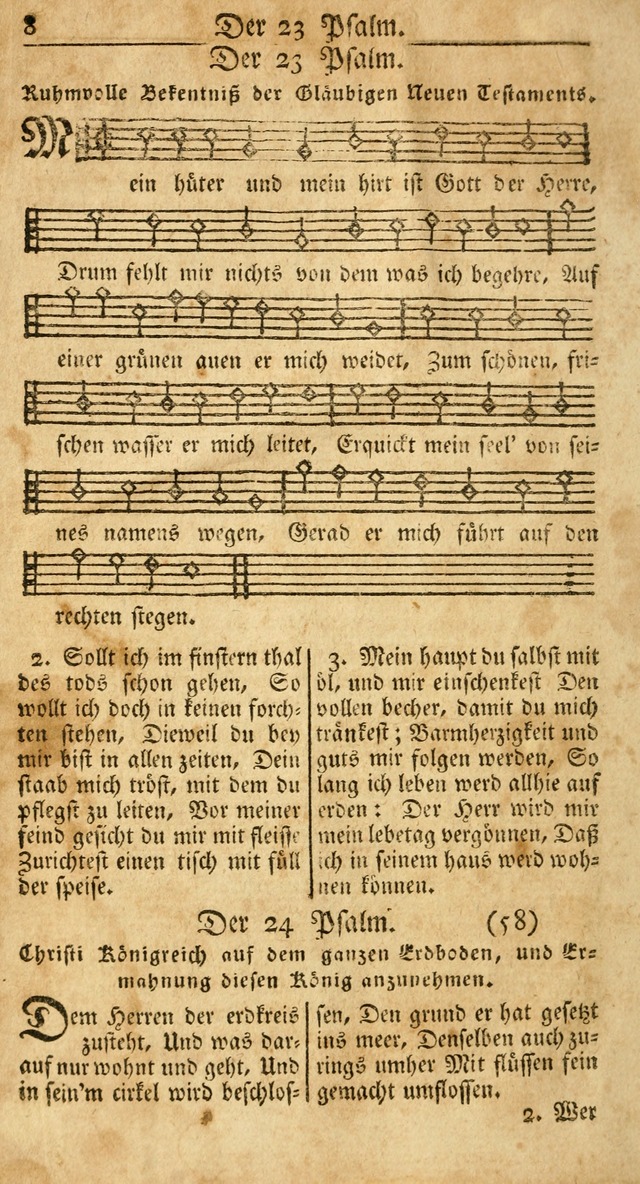 Ein Unpartheyisches Gesang-Buch: enthaltend geistreiche Lieder und Psalmen, zum allgemeinen Gebrauch des wahren Gottesdienstes auf begehren der Brüderschaft der Menoniten Gemeinen...(2nd verb. aufl.) page 8