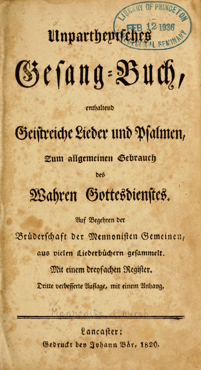 Unpartheyisches Gesang-Buch: enhaltend Geistrieche Lieder und Psalmen, zum allgemeinen Gebrauch des wahren Gottesdienstes (3rd aufl.) page vii