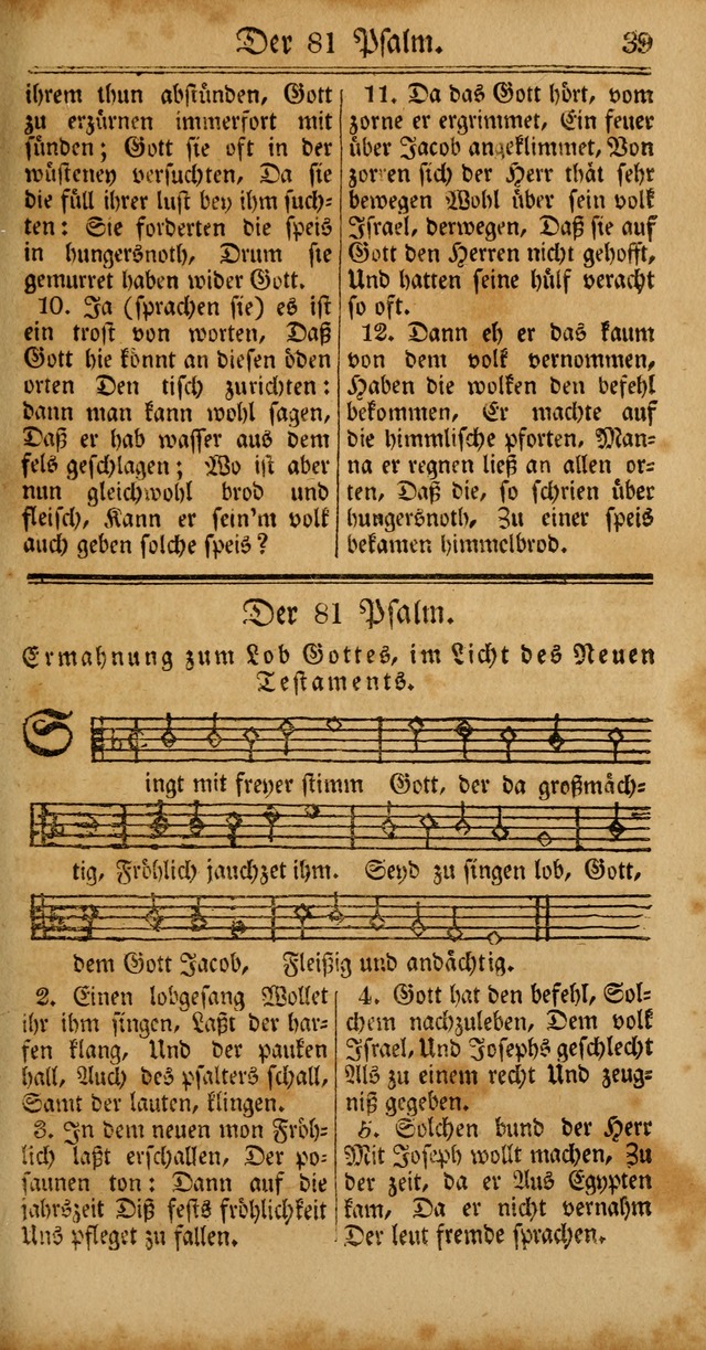 Unpartheyisches Gesang-Buch: enhaltend Geistrieche Lieder und Psalmen, zum allgemeinen Gebrauch des wahren Gottesdienstes (4th verb. Aufl., mit einem Anhang) page 39