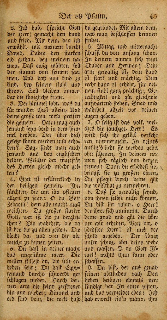 Unpartheyisches Gesang-Buch: enhaltend Geistrieche Lieder und Psalmen, zum allgemeinen Gebrauch des wahren Gottesdienstes (4th verb. Aufl., mit einem Anhang) page 45