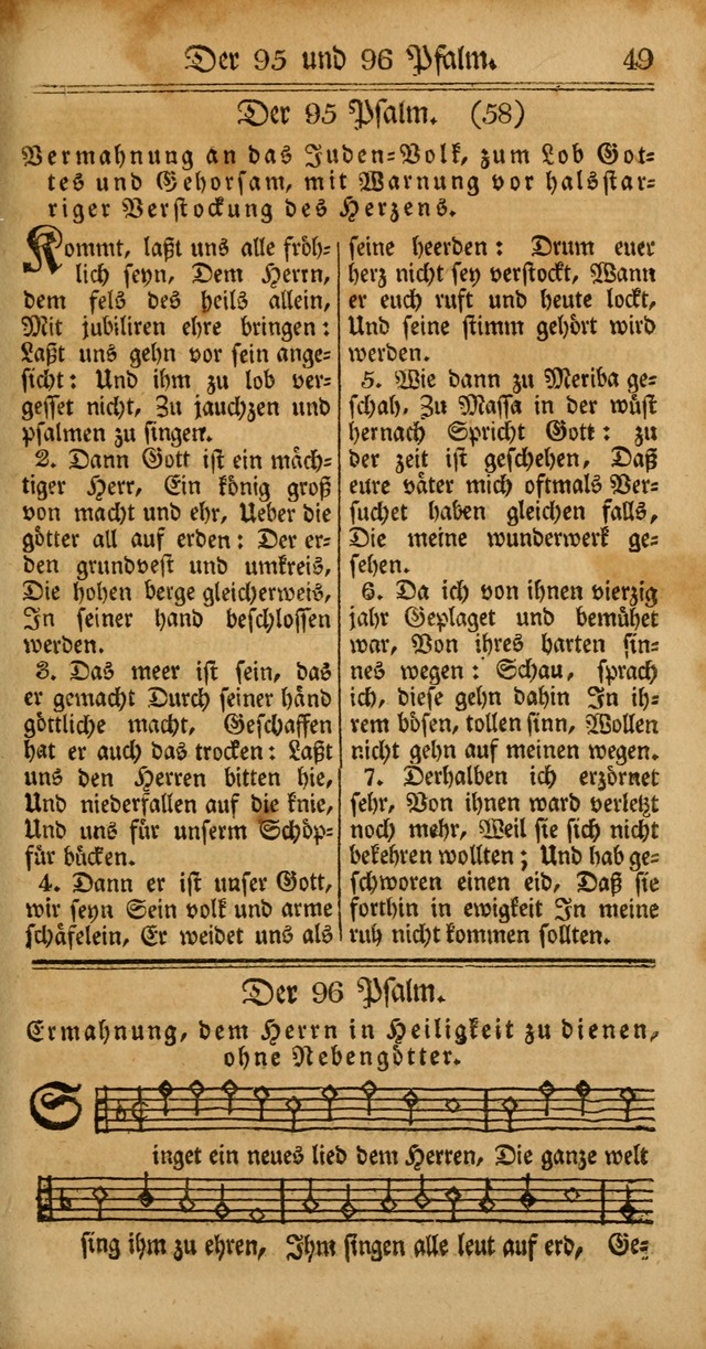 Unpartheyisches Gesang-Buch: enhaltend Geistrieche Lieder und Psalmen, zum allgemeinen Gebrauch des wahren Gottesdienstes (4th verb. Aufl., mit einem Anhang) page 49