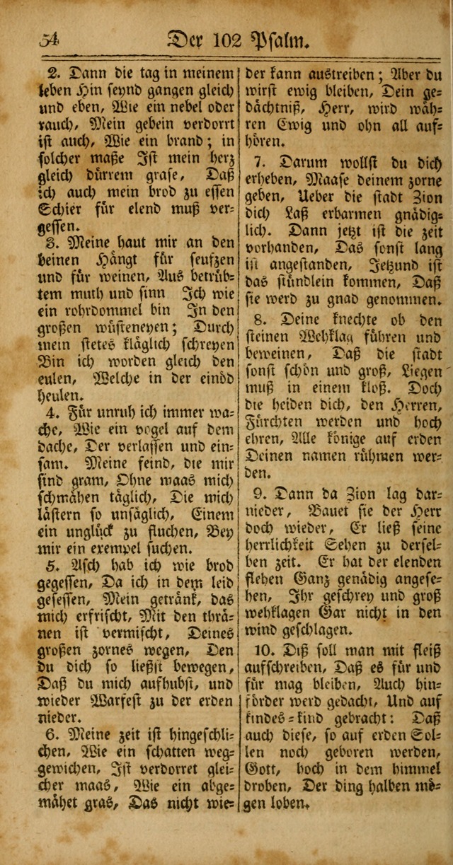 Unpartheyisches Gesang-Buch: enhaltend Geistrieche Lieder und Psalmen, zum allgemeinen Gebrauch des wahren Gottesdienstes (4th verb. Aufl., mit einem Anhang) page 54