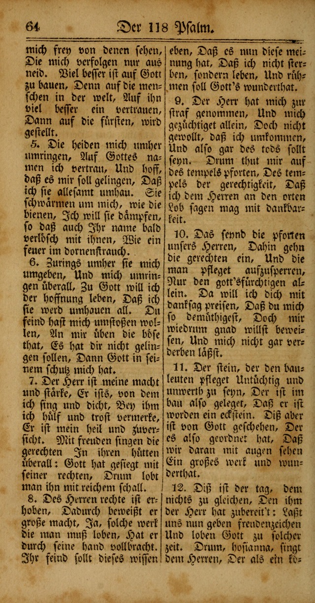 Unpartheyisches Gesang-Buch: enhaltend Geistrieche Lieder und Psalmen, zum allgemeinen Gebrauch des wahren Gottesdienstes (4th verb. Aufl., mit einem Anhang) page 64