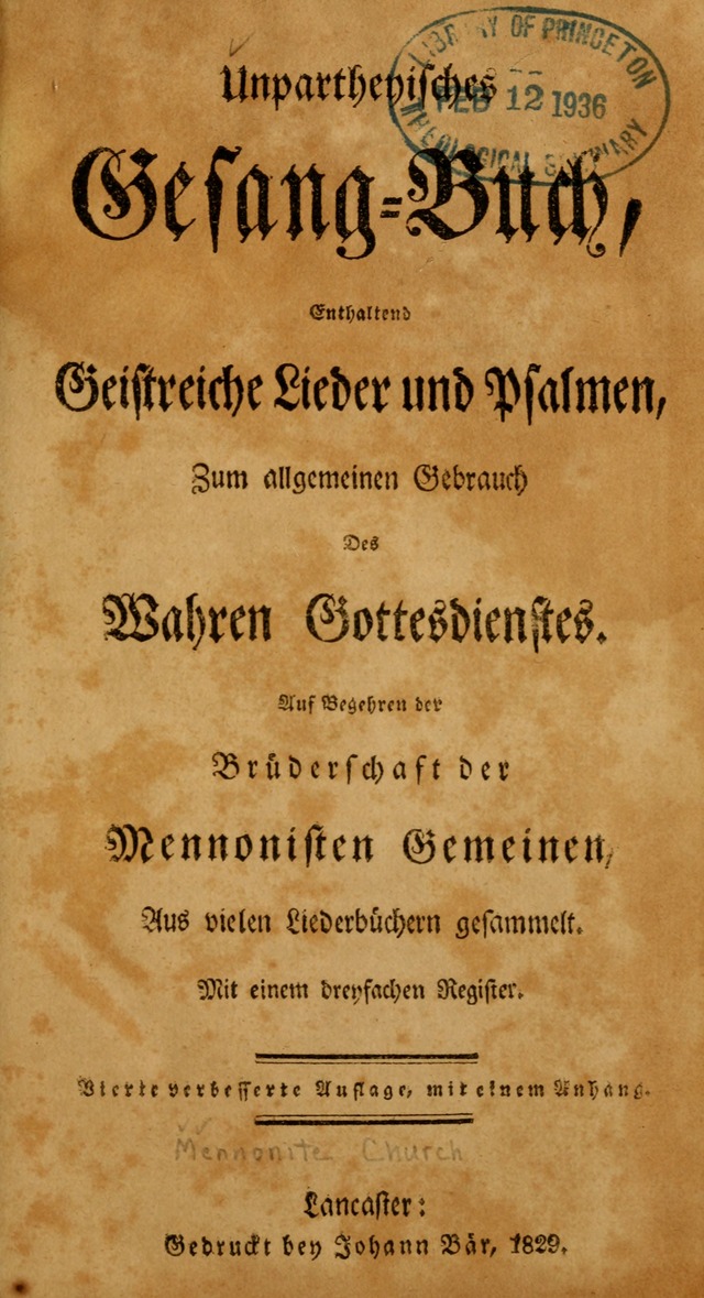 Unpartheyisches Gesang-Buch: enhaltend Geistrieche Lieder und Psalmen, zum allgemeinen Gebrauch des wahren Gottesdienstes (4th verb. Aufl., mit einem Anhang) page vii