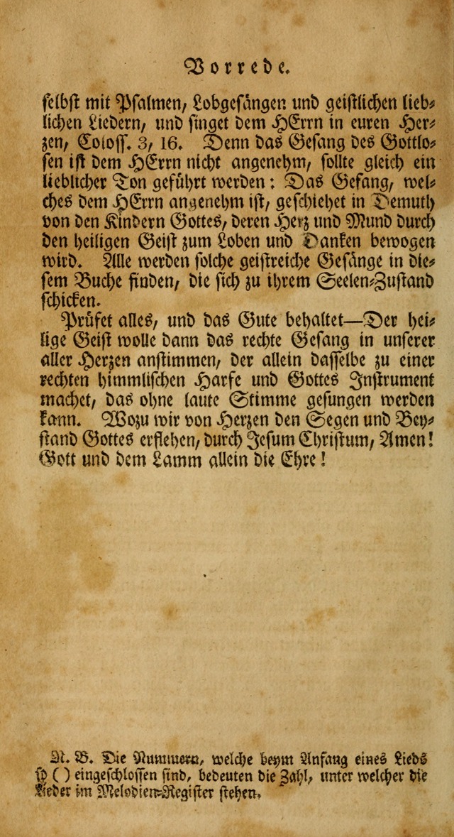 Unpartheyisches Gesang-Buch: enhaltend Geistrieche Lieder und Psalmen, zum allgemeinen Gebrauch des wahren Gottesdienstes (4th verb. Aufl., mit einem Anhang) page xii