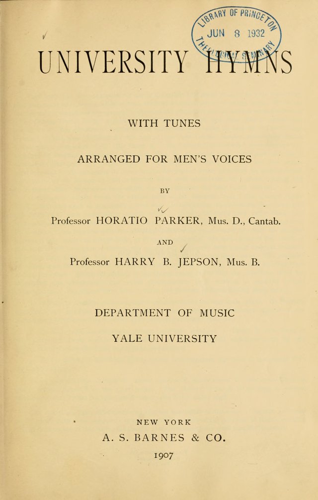 University Hymns: with tunes arranged for men