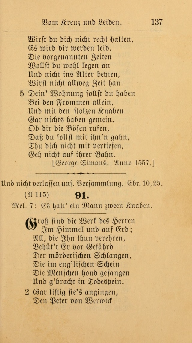 Unparteiische Liedersammlung: zum Gebrauch beim Oeffentlichen Gottesdienst und zur häuslichen Erbauung. (Revidirt und vermehrt) page 137