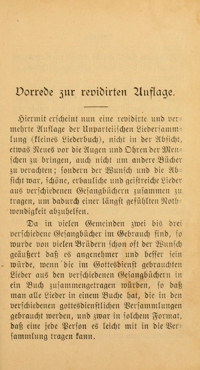 Unparteiische Liedersammlung: zum Gebrauch beim Oeffentlichen Gottesdienst und zur häuslichen Erbauung. (Revidirt und vermehrt) page vii