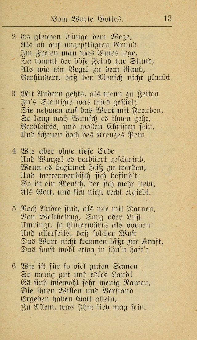 Unparteiische Liedersammlung zum Gebrauch beim Oeffentliche Gottesdienst und zur Häuslichen Erbauung (Revidirt und vehmehrt) page 13