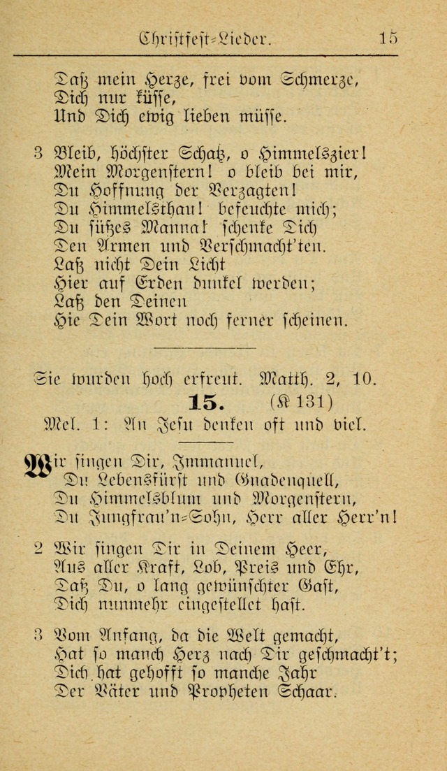 Unparteiische Liedersammlung zum Gebrauch beim Oeffentliche Gottesdienst und zur Häuslichen Erbauung (Revidirt und vehmehrt) page 15