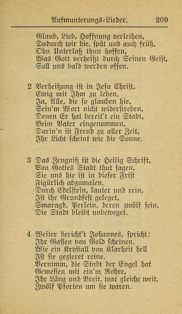 Unparteiische Liedersammlung zum Gebrauch beim Oeffentliche Gottesdienst und zur Häuslichen Erbauung (Revidirt und vehmehrt) page 209