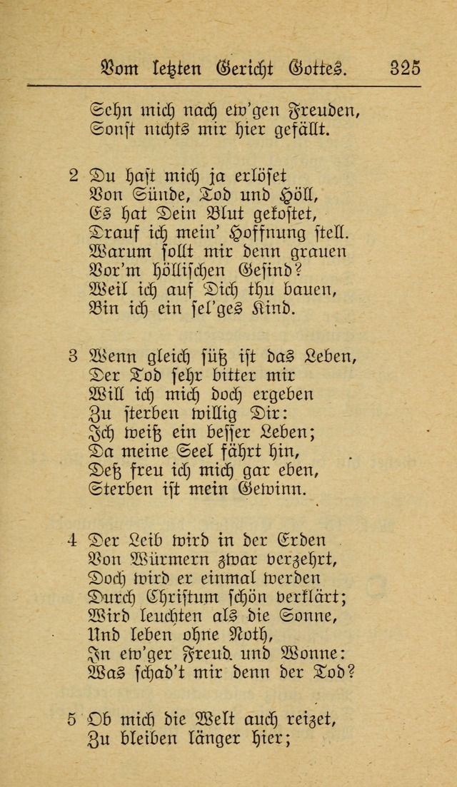 Unparteiische Liedersammlung zum Gebrauch beim Oeffentliche Gottesdienst und zur Häuslichen Erbauung (Revidirt und vehmehrt) page 325