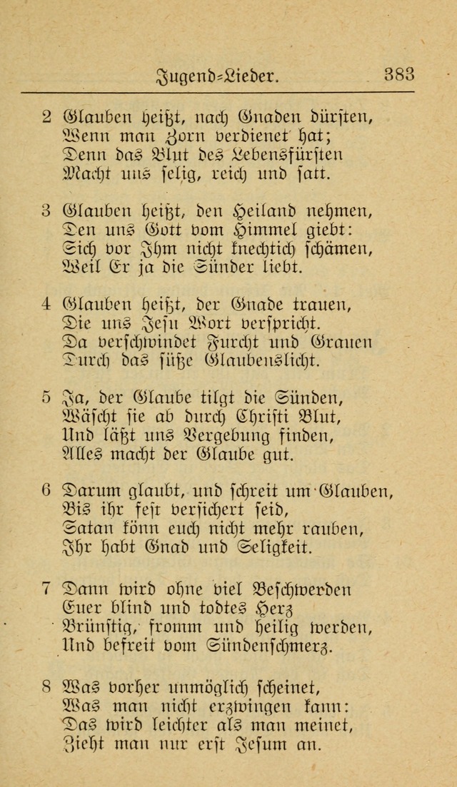 Unparteiische Liedersammlung zum Gebrauch beim Oeffentliche Gottesdienst und zur Häuslichen Erbauung (Revidirt und vehmehrt) page 383