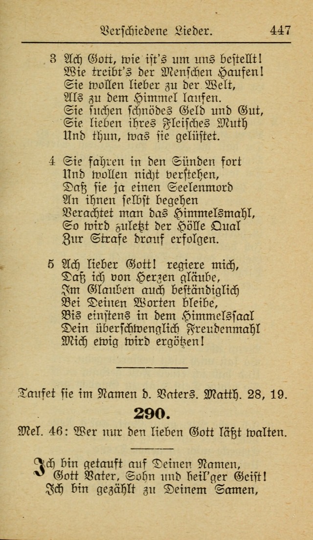 Unparteiische Liedersammlung zum Gebrauch beim Oeffentliche Gottesdienst und zur Häuslichen Erbauung (Revidirt und vehmehrt) page 447