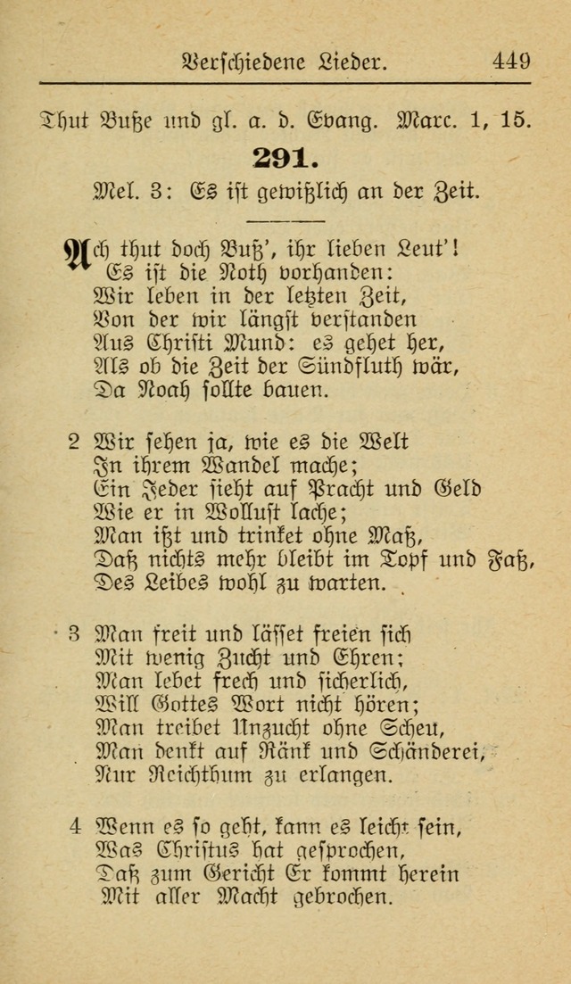 Unparteiische Liedersammlung zum Gebrauch beim Oeffentliche Gottesdienst und zur Häuslichen Erbauung (Revidirt und vehmehrt) page 449