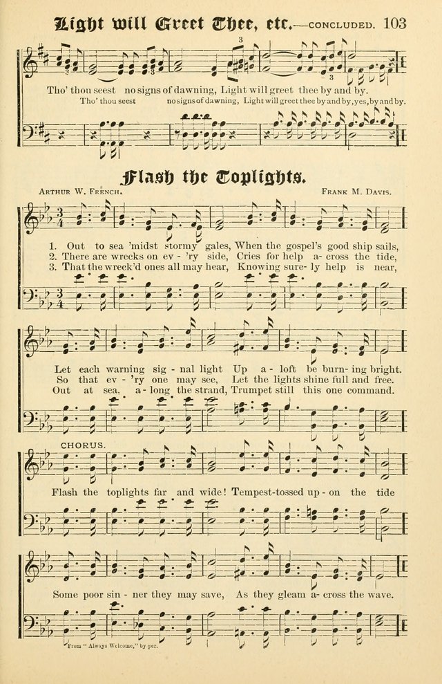 Unfading Treasures: a compilation of sacred songs and hymns, adapted for use by Sunday schools, Epworth Leagues, endeavor societies, pastors, evangelists, choristers, etc. page 103