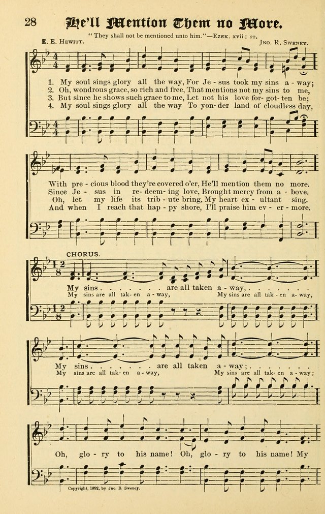 Unfading Treasures: a compilation of sacred songs and hymns, adapted for use by Sunday schools, Epworth Leagues, endeavor societies, pastors, evangelists, choristers, etc. page 28