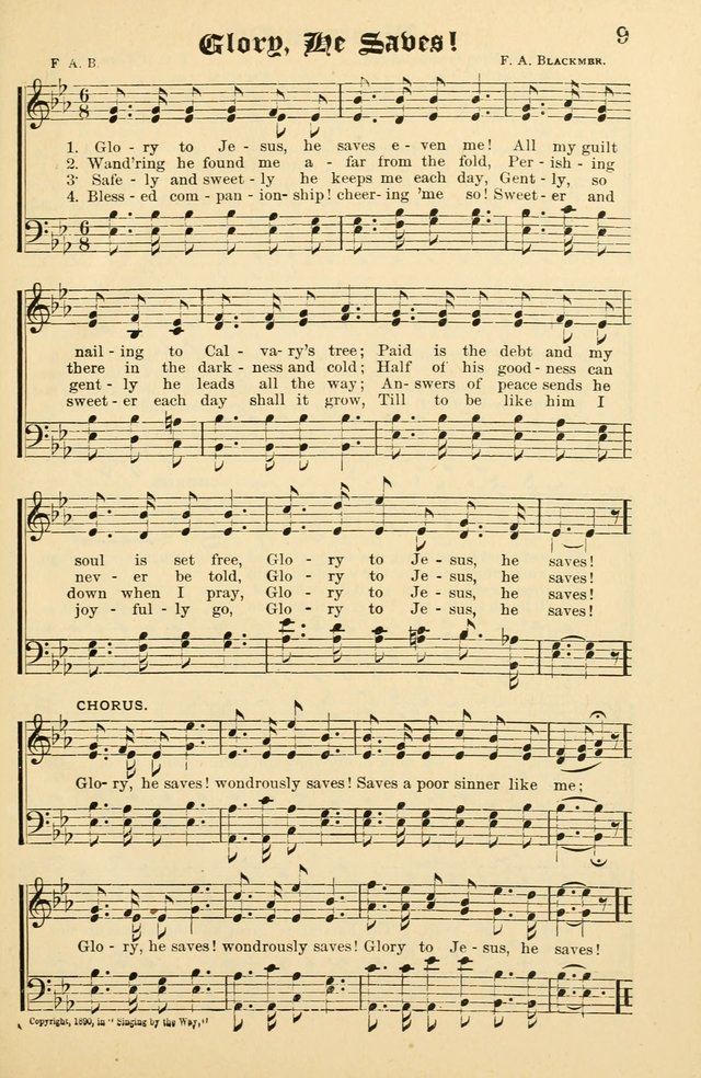 Unfading Treasures: a compilation of sacred songs and hymns, adapted for use by Sunday schools, Epworth Leagues, endeavor societies, pastors, evangelists, choristers, etc. page 9