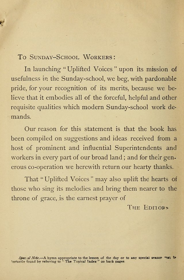 Uplifted Voices: a 20th century hymn book for sunday-schools and devotional meetings page 2