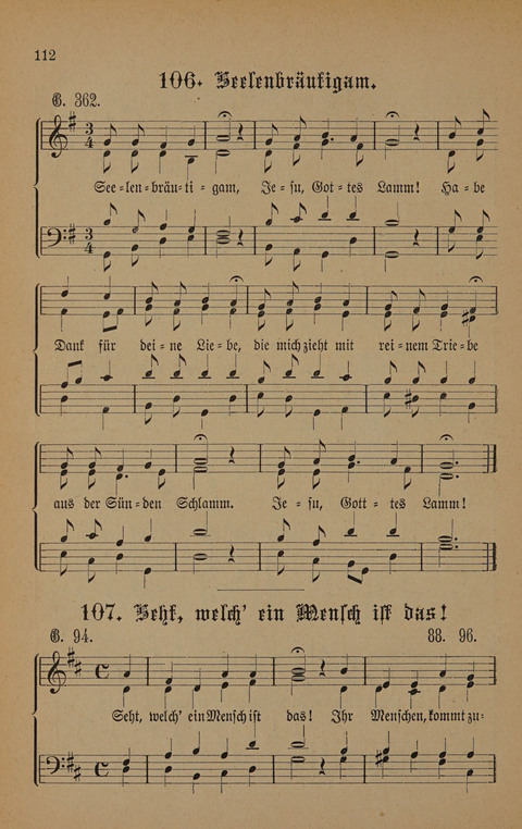 Vierstimmige Melodien: zu dem "Gesangbuch zum gottesdienstlichen und häuslichen Gebrauche in evangelischen Mennoniten-Gemeinden" (3. Auflage) page 112