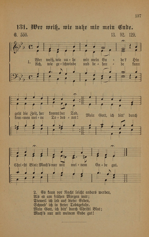 Vierstimmige Melodien: zu dem "Gesangbuch zum gottesdienstlichen und häuslichen Gebrauche in evangelischen Mennoniten-Gemeinden" (3. Auflage) page 137