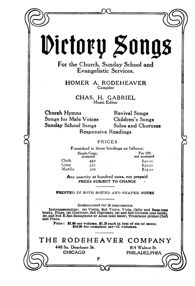 Victory Songs: For the Church, Sunday School and Evangelistic Services. page 1