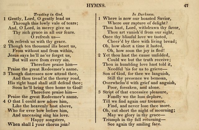 The Vestry Singing Book: being a selection of the most popular and approved tunes and hymns now extant, designed for social and religious meetings, family devotion, singing schools, etc. page 47