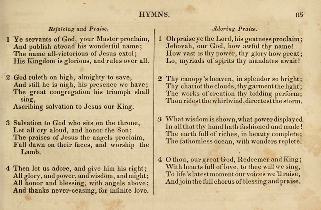 The Vestry Singing Book: being a selection of the most popular and approved tunes and hymns now extant, designed for social and religious meetings, family devotion, singing schools, etc. page 85