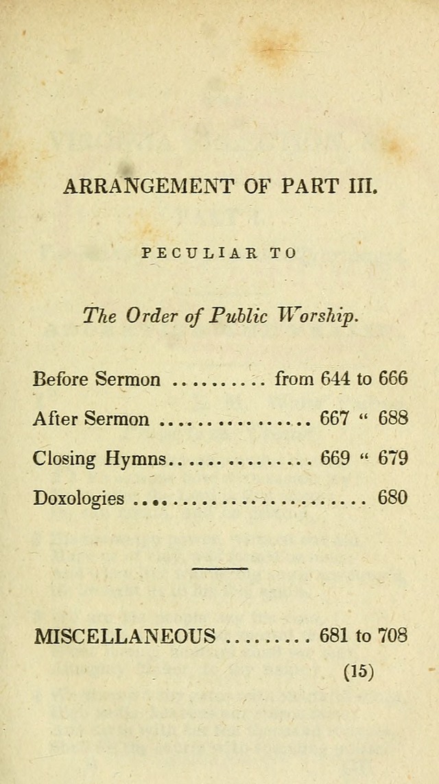 The Virginia Selection of Psalms and Hymns and Spiritual Songs: from the most approved authors; adapted to the various occasions of public and social meetings (New Ed. Enl. and Imp.) page 15