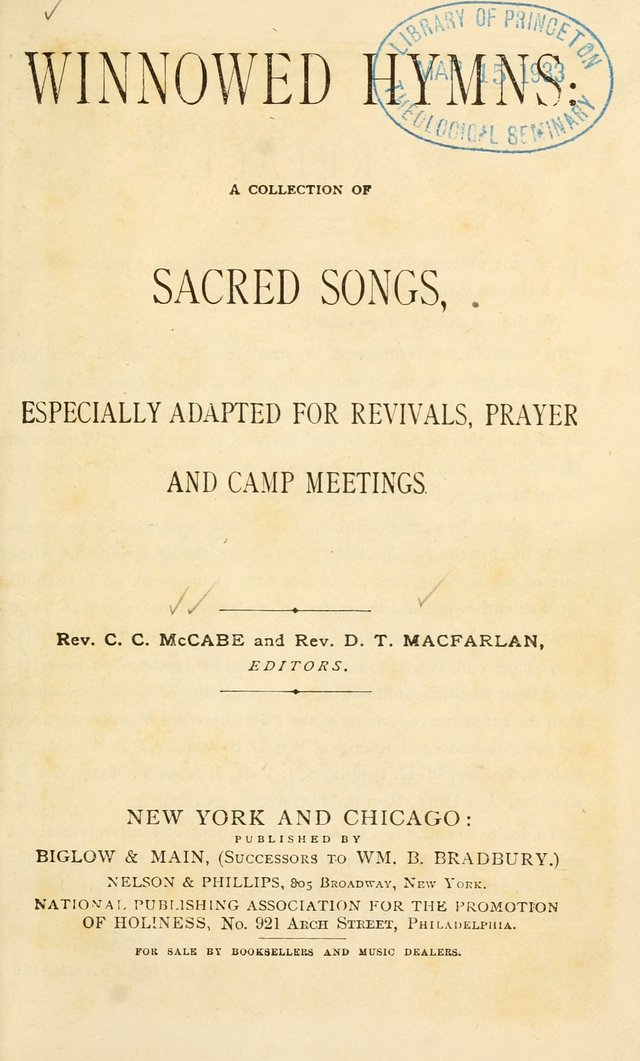 Winnowed Hymns: a collection of sacred songs, especially adapted for revivals, prayer and camp meetings page 4